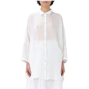 120% Lino, Dames, Blouses & Shirts, Wit, Maat: S Linnen,