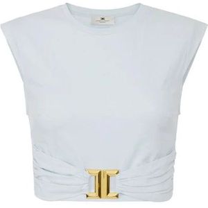 Elisabetta Franchi, Dames, Tops, Blauw, Maat: S Katoen,