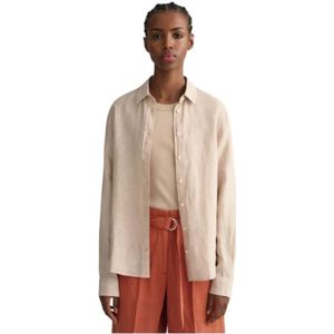 Gant, Dames, Blouses & Shirts, Beige, Maat: XL Linnen,
