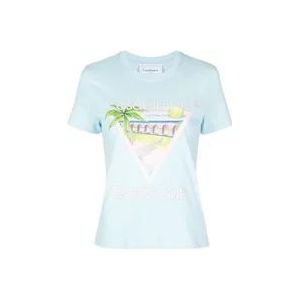 Casablanca Clear Blue Bedrukte T-shirts en Polos , Blue , Dames , Maat: XS