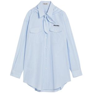 Miu Miu, Dames, Blouses & Shirts, Blauw, Maat: 2XS Katoen,