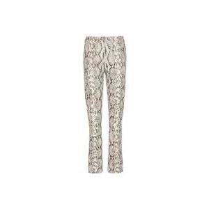 Balmain Leren broek met slangenprint , Brown , Dames , Maat: XS