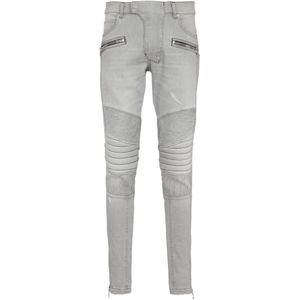 Balmain Biker jeans in grijs gewatteerd denim , Gray , Heren , Maat: W35