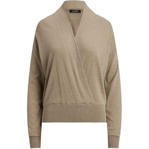 Lauren Ralph Lauren - Trui - Beige - Gekruiste V-hals - Lange Mouwen - Katoen