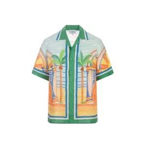 Casablanca Overwinnings Korte Mouw Groene Linnen Shirt , Multicolor , Heren , Maat: S