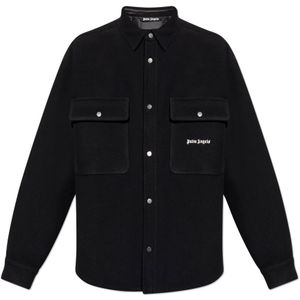 Palm Angels, Heren, Overhemden, Zwart, Maat: L Wol,
