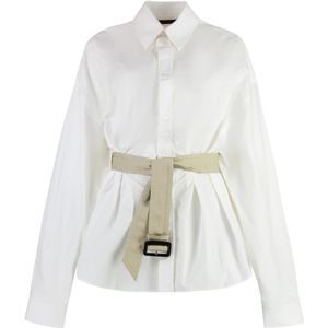 Balenciaga Katoenen overhemd met bijpassende taille riem , White , Dames , Maat: M