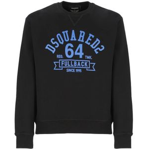 Dsquared2 Zwarte Katoenen Sweatshirt met Logo Print , Black , Heren , Maat: XL