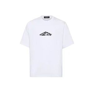 Dsquared2 Grafische Print Crew Neck T-shirts , White , Heren , Maat: L