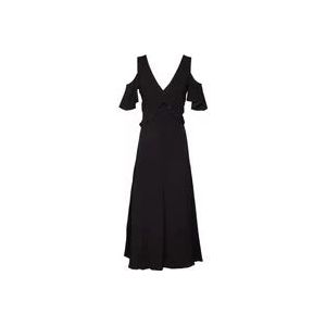 Twinset Lange Georgette Jurk met Ruches , Black , Dames , Maat: 2XS