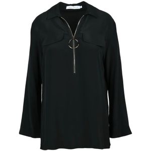 Simona Corsellini, Dames, Blouses & Shirts, Zwart, Maat: S Zijde,