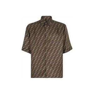 Fendi Bruine Zijden Overhemd met FF Motief , Brown , Heren , Maat: L