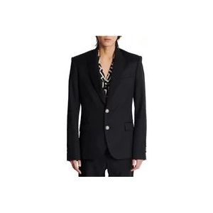 Balmain Wollen jas met 2 knopen , Black , Heren , Maat: L