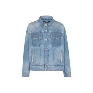 Balmain Denim Jack with logo , Blue , Heren , Maat: M