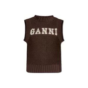 Ganni Vest met logo , Brown , Dames , Maat: XS