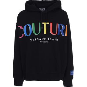 Versace Jeans Couture, Heren, Sweatshirts & Hoodies, Zwart, Maat: XL Katoen,