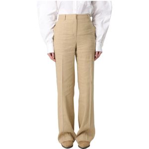 Alberta Ferretti, Dames, Broeken, Beige, Maat: S Linnen,