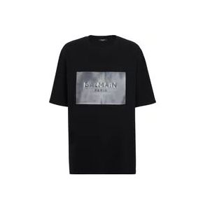 Balmain Main Lab hologram T-shirt , Black , Heren , Maat: S