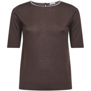 Brunello Cucinelli, Dames, Tops, Bruin, Maat: XS Zijde,