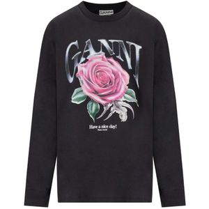 Ganni, Dames, Tops, Zwart, Maat: M Katoen,