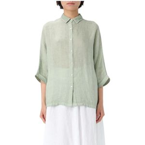 120% Lino, Dames, Blouses & Shirts, Groen, Maat: M Linnen,
