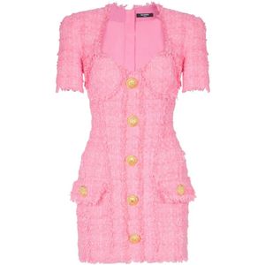 Balmain Tweed jurk met knopen , Pink , Dames , Maat: XS