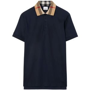 Burberry Blauw Polo met Geruite Kraag , Blue , Heren , Maat: 2XL