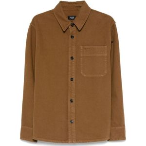 A.p.c., Heren, Overhemden, Bruin, Maat: M Katoen,