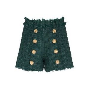 Balmain Tweed shorts met knopen , Green , Dames , Maat: XS