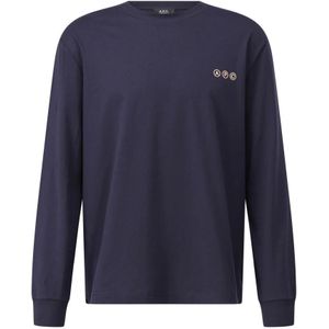 A.p.c., Heren, Tops, Blauw, Maat: M Katoen,