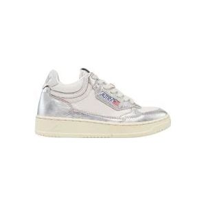 Autry Witte en zilveren leren mid-top sneakers , Multicolor , Dames , Maat: 35 EU