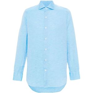 Finamore, Heren, Overhemden, Blauw, Maat: S Katoen,