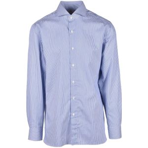 Luigi Borrelli Napoli, Heren, Overhemden, Blauw, Maat: M Katoen,