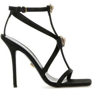 Versace Elegante zwarte satijnen sandalen , Black , Dames , Maat: 36 EU