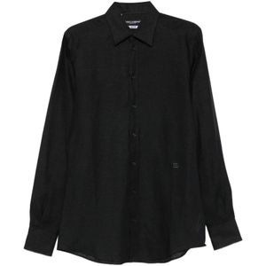 Dolce & Gabbana, Heren, Overhemden, Zwart, Maat: L Linnen,