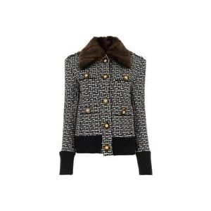 Balmain Monogram Wollen Kasjmier Kort Jack , Multicolor , Dames , Maat: S