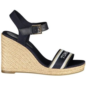 Tommy Hilfiger - Sleehak Sandaal - Beige - Polyester - Blauwe Borduurwerk
