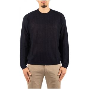 Emporio Armani - Ronde-Hals Gebreide Trui - Blauw - Wol/Zijde/Elastaan/Lyocell/Polyamide