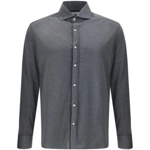 Brunello Cucinelli, Heren, Overhemden, Grijs, Maat: S Zijde,