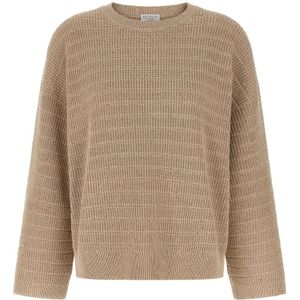 Brunello Cucinelli, Dames, Truien, Beige, Maat: L Katoen,