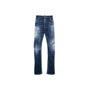 Dsquared2 Indigo Ripped Gewassen Straight-Leg Jeans , Blue , Heren , Maat: L