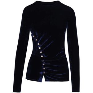 Rabanne, Dames, Truien, Blauw, Maat: S Velours,