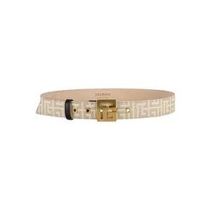 Balmain Monogram Stoffen Riem met Gouden Gesp , Beige , Dames , Maat: 90 CM