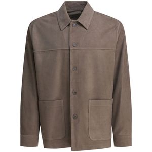 Vince, Heren, Jassen, Grijs, Maat: L Leer,