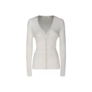 Lanvin Zijden Geribbelde V-Hals Cardigan , White , Dames , Maat: M