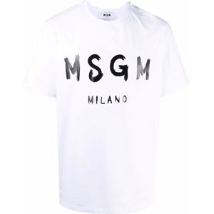 Msgm, Heren, Tops, Wit, Maat: S Katoen,