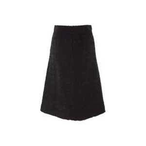 Balenciaga Zwarte Tweed Midi Rok , Black , Dames , Maat: S