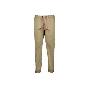 Moncler Gabardine broek met rechte pasvorm en elastische boorden , Beige , Heren , Maat: XL