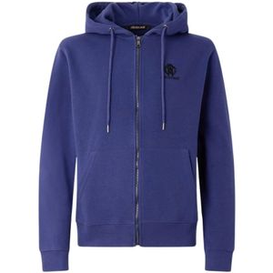 Roberto Cavalli, Heren, Sweatshirts & Hoodies, Blauw, Maat: M Katoen,