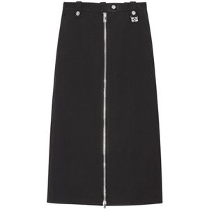 Ganni - Crêpe Midi-Rok - Zwart - 100% Polyester